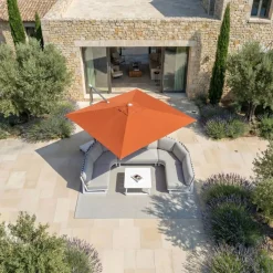 MOBELLIA Ombrelloni Da Giardino-Ombrellone decentrato quadrato in alluminio con base (3 x 3 m) Elyra Metallico lucido e Terracotta