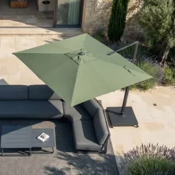MOBELLIA Ombrelloni Da Giardino-Ombrellone decentrato quadrato in alluminio con base (3 x 3 m) Elyra Antracite e Verde oliva