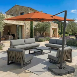 MOBELLIA Ombrelloni Da Giardino-Ombrellone decentrato rettangolare in alluminio con base (3 x 4 m) Elyra Antracite e Terracotta