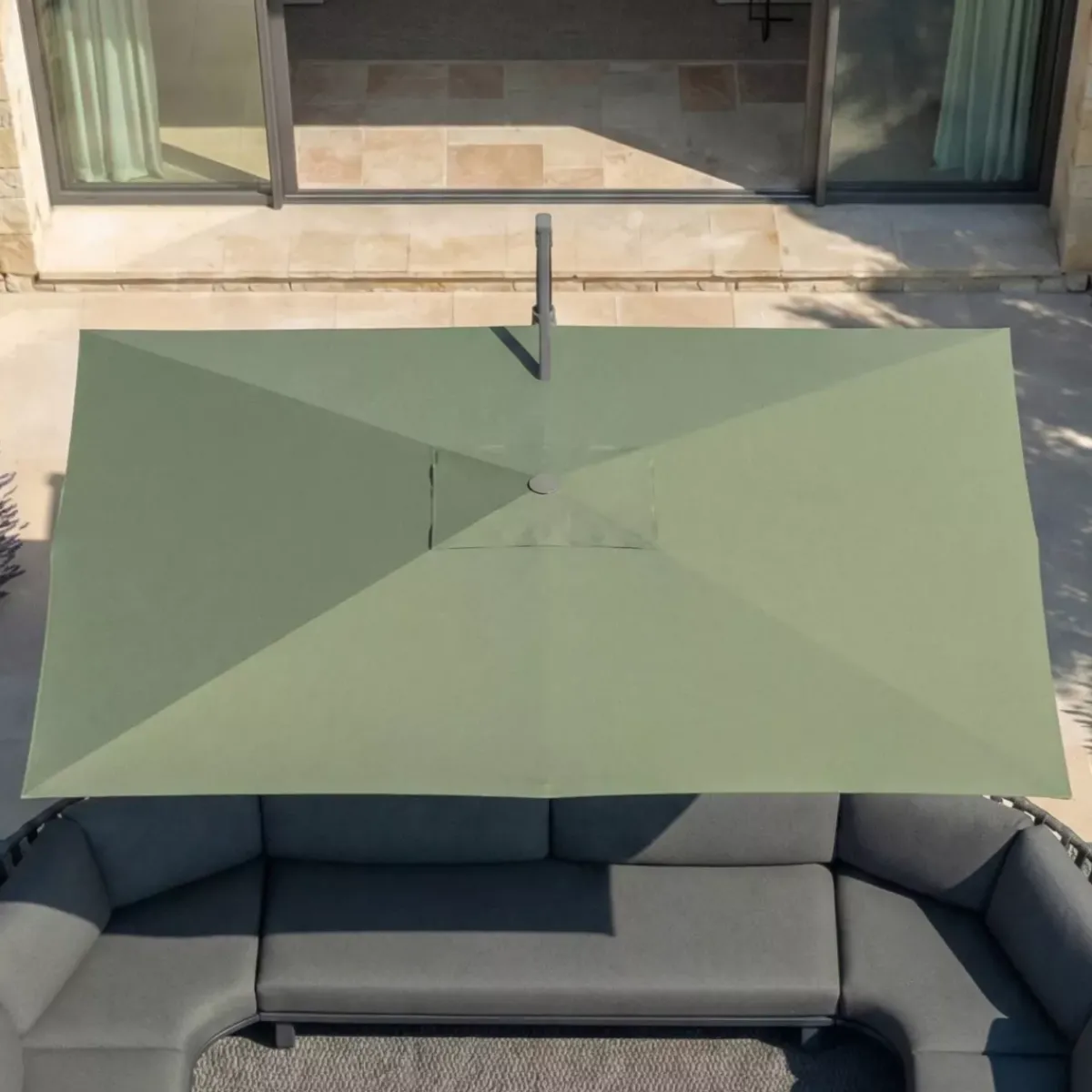 MOBELLIA Ombrelloni Da Giardino-Ombrellone decentrato rettangolare in alluminio con base (3 x 4 m) Elyra Antracite e Verde oliva