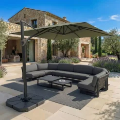 MOBELLIA Ombrelloni Da Giardino-Ombrellone decentrato rettangolare in alluminio con base (3 x 4 m) Elyra Antracite e Verde oliva