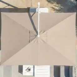 MOBELLIA Ombrelloni Da Giardino-Ombrellone decentrato rettangolare in alluminio con base (3 x 4 m) Elyra Bianco e Tortora