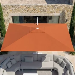 MOBELLIA Ombrelloni Da Giardino-Ombrellone decentrato rettangolare in alluminio con base (3 x 4 m) Elyra Bianco e Terracotta