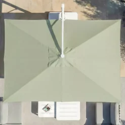 MOBELLIA Ombrelloni Da Giardino-Ombrellone decentrato rettangolare in alluminio con base (3 x 4 m) Elyra Bianco e Verde oliva