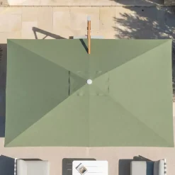 MOBELLIA Ombrelloni Da Giardino-Ombrellone decentrato rettangolare in alluminio con base (3 x 4 m) Elyra effetto legno e Verde oliva