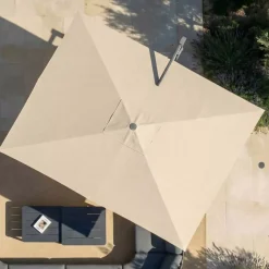 MOBELLIA Ombrelloni Da Giardino-Ombrellone decentrato rettangolare in alluminio con base (3 x 4 m) Elyra Metallico lucido e Beige