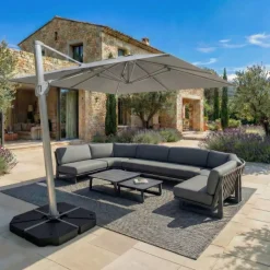 MOBELLIA Ombrelloni Da Giardino-Ombrellone decentrato rettangolare in alluminio con base (3 x 4 m) Elyra Metallico lucido e Grigio