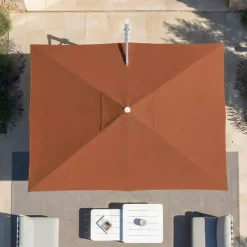 MOBELLIA Ombrelloni Da Giardino-Ombrellone decentrato rettangolare in alluminio con base (3 x 4 m) Elyra Metallico lucido e Terracotta