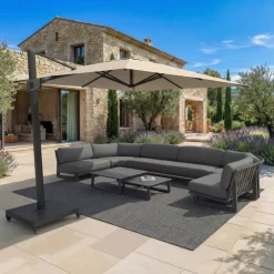 MOBELLIA Ombrelloni Da Giardino-Ombrellone decentrato rettangolare in alluminio con base (3 x 4 m) Elyra Antracite e Beige