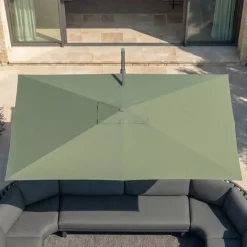MOBELLIA Ombrelloni Da Giardino-Ombrellone decentrato rettangolare in alluminio con base (3 x 4 m) Elyra Antracite e Verde oliva