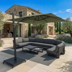 MOBELLIA Ombrelloni Da Giardino-Ombrellone decentrato rettangolare in alluminio con base (3 x 4 m) Elyra Antracite e Verde oliva