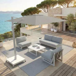 MOBELLIA Ombrelloni Da Giardino-Ombrellone decentrato rettangolare in alluminio con base (3 x 4 m) Elyra Bianco e Grigio