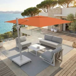 MOBELLIA Ombrelloni Da Giardino-Ombrellone decentrato rettangolare in alluminio con base (3 x 4 m) Elyra Bianco e Terracotta