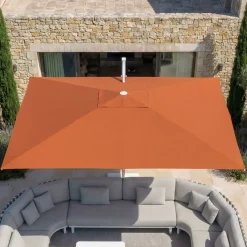 MOBELLIA Ombrelloni Da Giardino-Ombrellone decentrato rettangolare in alluminio con base (3 x 4 m) Elyra Bianco e Terracotta