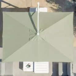 MOBELLIA Ombrelloni Da Giardino-Ombrellone decentrato rettangolare in alluminio con base (3 x 4 m) Elyra Bianco e Verde oliva