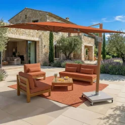 MOBELLIA Ombrelloni Da Giardino-Ombrellone decentrato rettangolare in alluminio con base (3 x 4 m) Elyra effetto legno e Terracotta