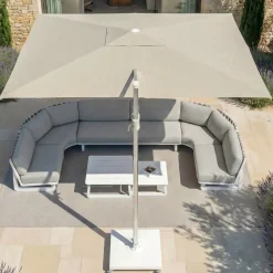 MOBELLIA Ombrelloni Da Giardino-Ombrellone decentrato rettangolare in alluminio con base (3 x 4 m) Elyra Metallico lucido e Beige