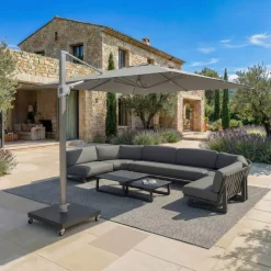 MOBELLIA Ombrelloni Da Giardino-Ombrellone decentrato rettangolare in alluminio con base (3 x 4 m) Elyra Metallico lucido e Grigio