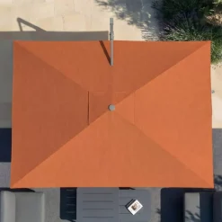 MOBELLIA Ombrelloni Da Giardino-Ombrellone decentrato rettangolare in alluminio con base (3 x 4 m) Elyra Metallico lucido e Terracotta