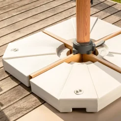 MOBELLIA Ombrelloni Da Giardino-Ombrellone decentrato rettangolare alluminio Yucatan (4 x 3 m) effetto Legno e bianco