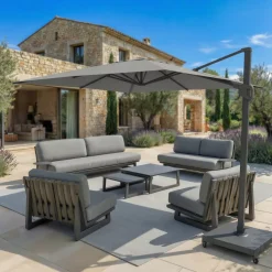 MOBELLIA Ombrelloni Da Giardino-Ombrellone quadrato in alluminio con base (3 x 3 m) Elyra Antracite e Grigio