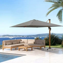 MOBELLIA Ombrelloni Da Giardino-Ombrellone rettangolare alluminio (4 x 3 m) Yucatan effetto Legno e grigio antracite