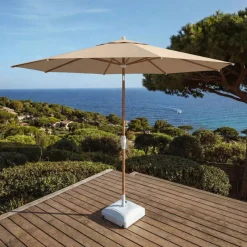 MOBELLIA Ombrelloni Da Giardino-Ombrellone rotondo in alluminio (D3,3 m) Elyra effetto legno e Tortora