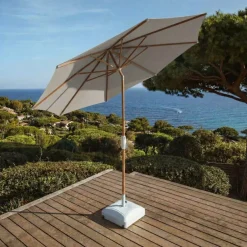 MOBELLIA Ombrelloni Da Giardino-Ombrellone rotondo in alluminio (D3,3 m) Elyra effetto legno e Grigio