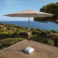 MOBELLIA Ombrelloni Da Giardino-Ombrellone rotondo in alluminio (D3,3 m) Elyra effetto legno e Tortora