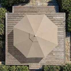 MOBELLIA Ombrelloni Da Giardino-Ombrellone rotondo in alluminio (D3,3 m) Elyra effetto legno e Tortora