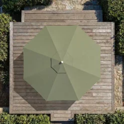 MOBELLIA Ombrelloni Da Giardino-Ombrellone rotondo in alluminio (D3,3 m) Elyra effetto legno e Verde oliva