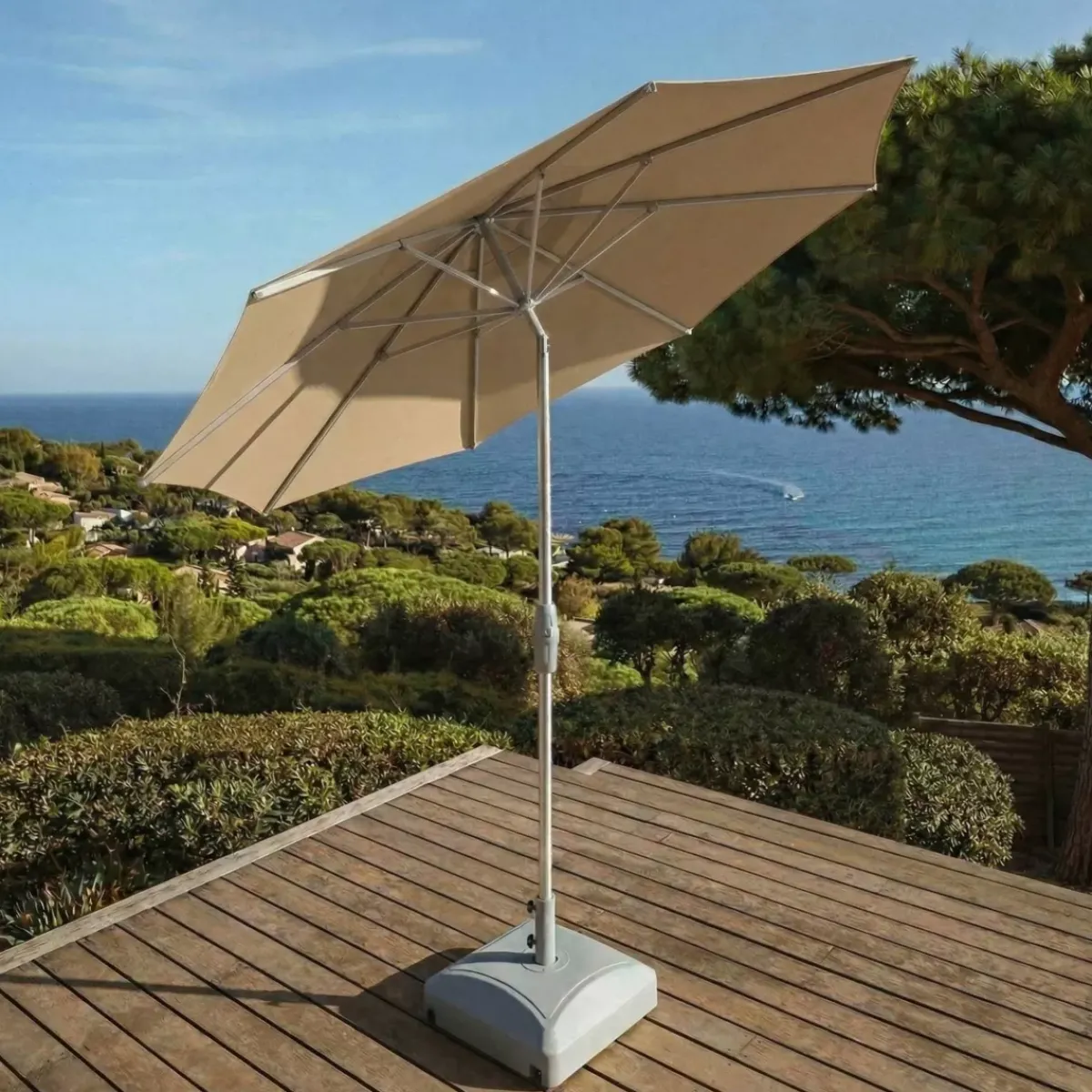 MOBELLIA Ombrelloni Da Giardino-Ombrellone rotondo in alluminio (D3,3 m) Elyra Metallizzato brillante e Tortora