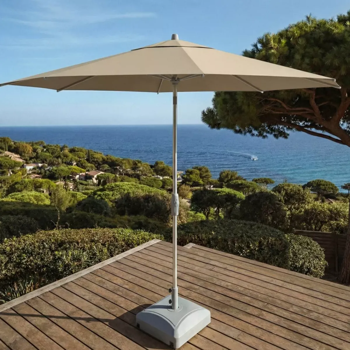 MOBELLIA Ombrelloni Da Giardino-Ombrellone rotondo in alluminio (D3,3 m) Elyra Metallizzato brillante e Tortora