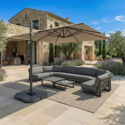 MOBELLIA Ombrelloni Da Giardino-Ombrellone sbalzato rettangolare in alluminio con base (3 x 4 m) Elyra Antracite e Tortora