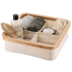 TENDANCE Accessori Bagno-Organizzatore quadrato pieghevole 4 scomparti (L30 x H10 cm) Purebamboo Panna
