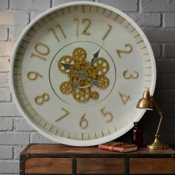 EMINZA Orologi-Orologio da parete rotondo in metallo (55 cm) Torino Crema