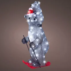 EMINZA Oggetti Decorativi E Illuminati|Babbo Natale Animali E Personaggi-Orsi polari luminosi 100 LED (H69 cm) Grizzly sugli sci Grigio e