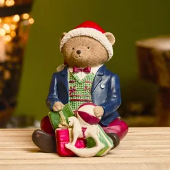 KAEMINGK Babbo Natale Animali E Personaggi-Orso decorativo natalizio (H16 cm) Leo e i suoi regali