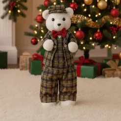 KOOPMAN Babbo Natale Animali E Personaggi-Orso di Natale (H52cm) Teddy a quadri tartan