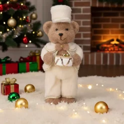 KOOPMAN Babbo Natale Animali E Personaggi-Orso di Natale in piedi (H41 cm) Tamburo d'oro Crema