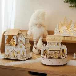 KAEMINGK Villaggio Di Natale In Legno-Paese di Natale in legno luminoso e musicale a pile (H19 cm) Casa di famiglia