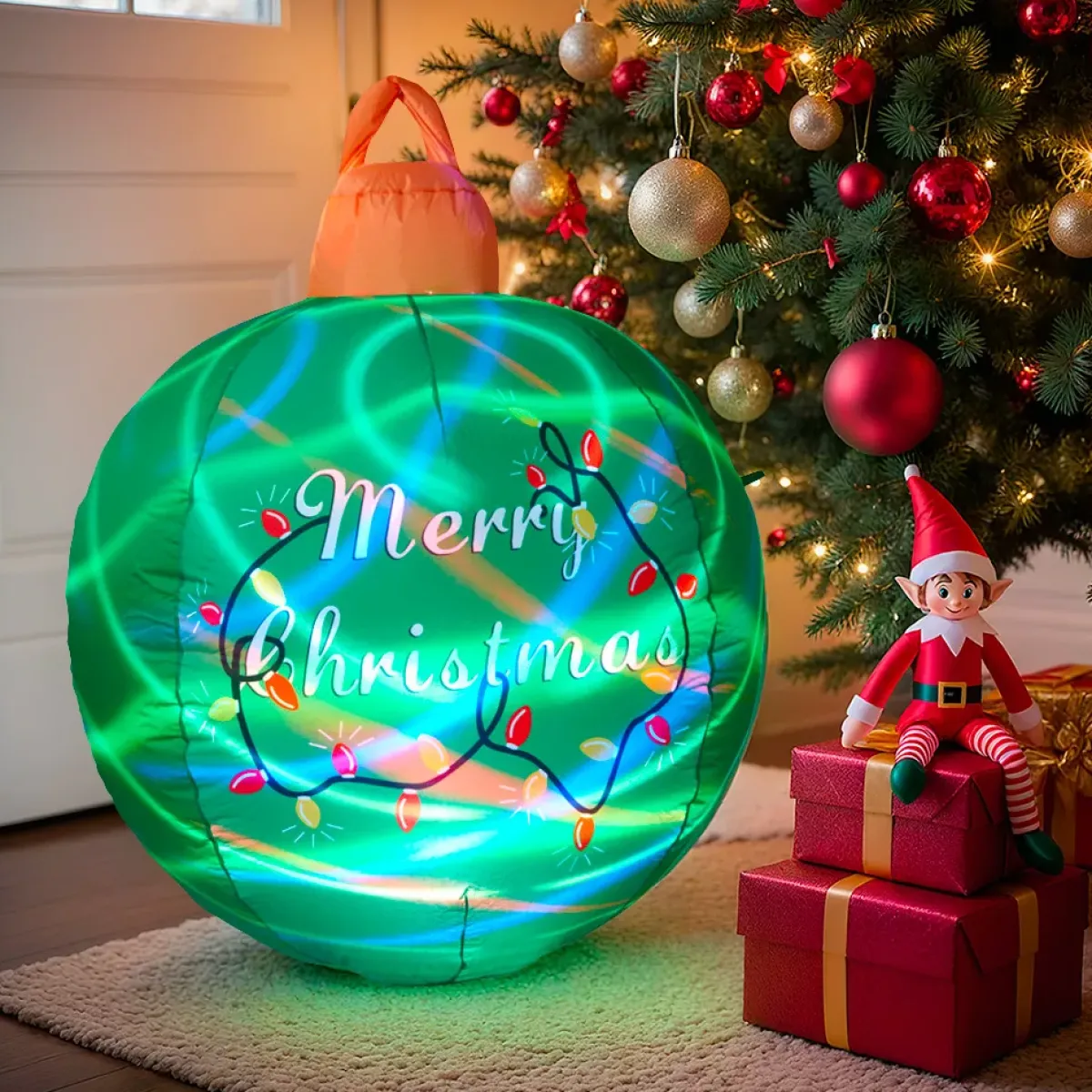 KOOPMAN Oggetti Decorativi E Illuminati-Palla di Natale gonfiabile e luminosa LED (D90 cm) Merry Christmas