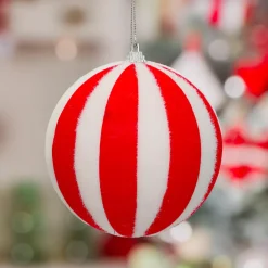 JJA Palline Di Natale-Pallina di Natale (D100 mm) a Righe Rosse e Bianche