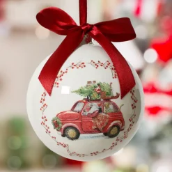 KAEMINGK Palline Di Natale-Pallina di Natale (D100 mm) Fiocco rosso Auto di Babbo Natale