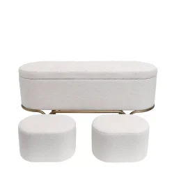 Panca contenitore e 2 pouf (L116 cm) Ivanhoe Ecru