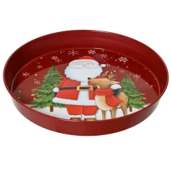 KAEMINGK Stoviglie Natalizie-Piatto decorativo rotondo (D25 cm) Babbo Natale e la sua renna e bianco