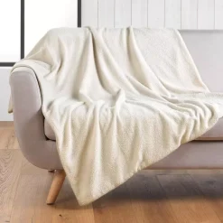 douceur d'intu017drieur Plaid E Teli Copritutto-Plaid bouclé (150 cm) Wooly Ecru