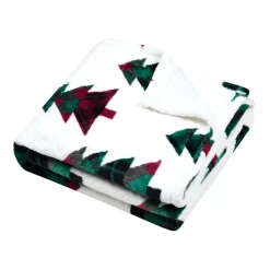 STOF Plaid E Cuscini Di Natale-Plaid di Natale in flanella (130 x 160 cm) Foresta di abeti Bianco e