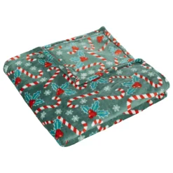 FEERIC LIGHTS Plaid E Cuscini Di Natale-Plaid di Natale (130 x 180 cm) Agrifoglio e Canna di zucchero