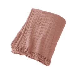 Plaid garza di cotone (180 x 220 cm) Gaïa Rosa pesca